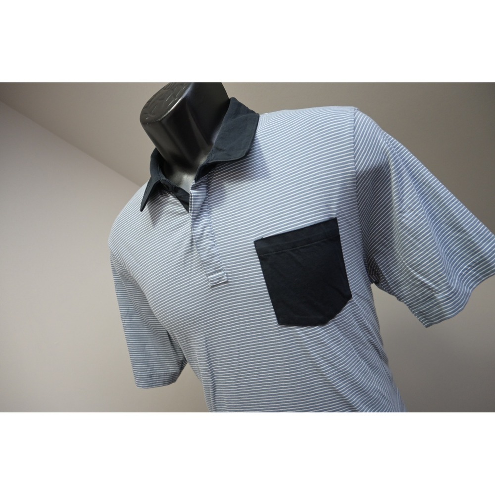 TravisMathew Polo Shirt Mens Medium Blue Striped Pima Cotton Pocket Excellent